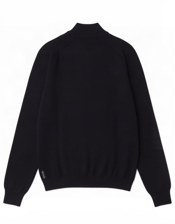 Armani Jeans Mens Button Neck Jumper Sweater Medium Navy Blue Virgin Wool