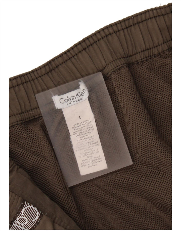 CALVIN KLEIN Grafiske badeshorts til mænd Large Khaki Polyester