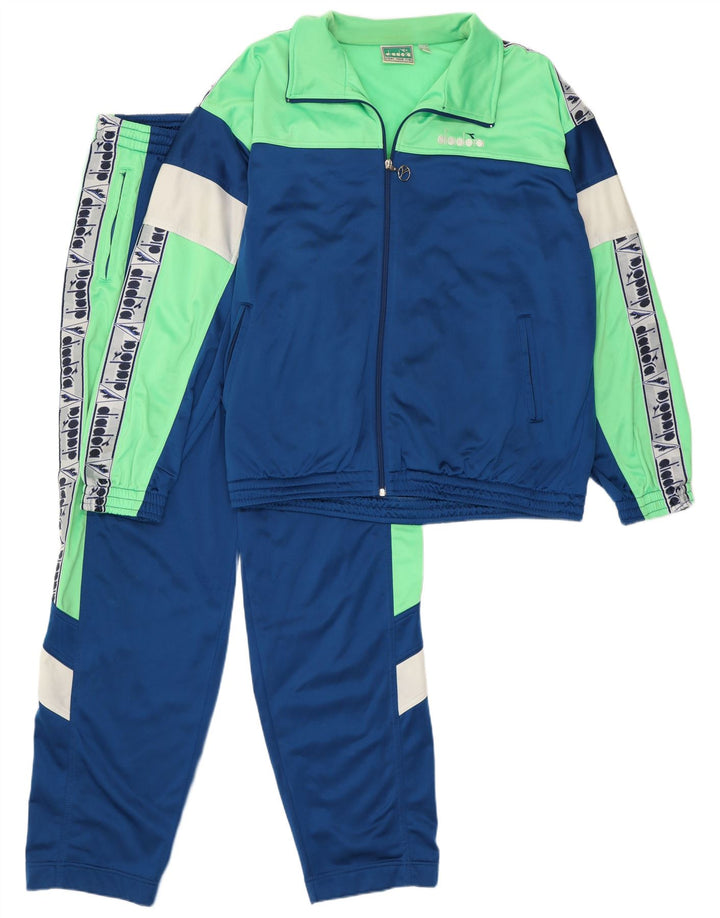 Diadora Herre grafisk hel træningsdragt UK 40 Medium Blue Colourblock Polyester