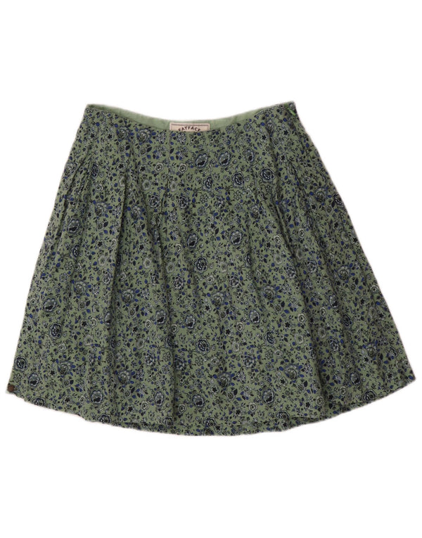 Fedt ansigt Kvinder plisseret nederdel UK 8 Small W28 Green Floral Viscose