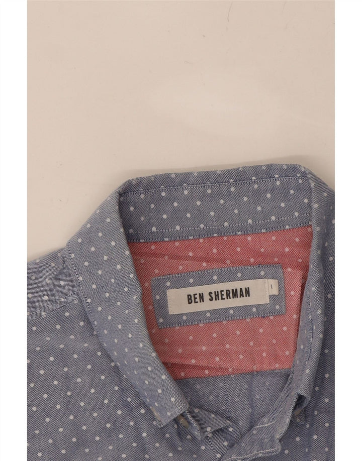 BEN SHERMAN Mens Shirt Large Blue Spotted Cotton Vintage Ben Sherman and Second-Hand Ben Sherman from Messina Hembry 