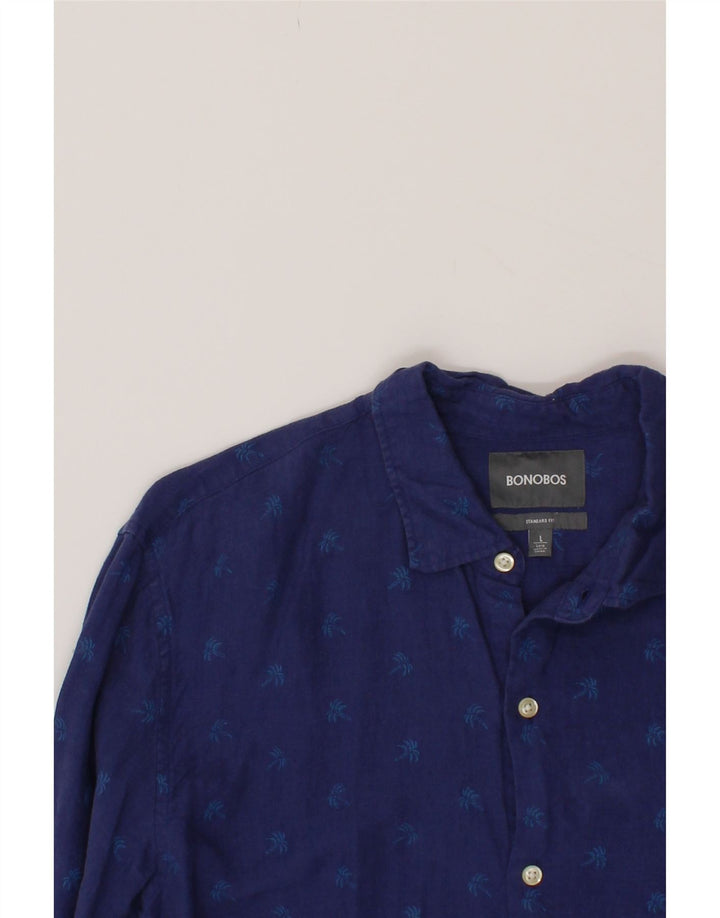 BONOBOS Mens Tall Shirt Large Navy Blue Floral Linen Vintage BONOBOS and Second-Hand BONOBOS from Messina Hembry 