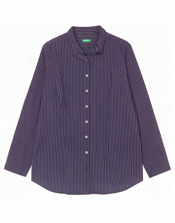 Benetton Womens Shirt UK 12 Medium Navy Blue Pinstripe
