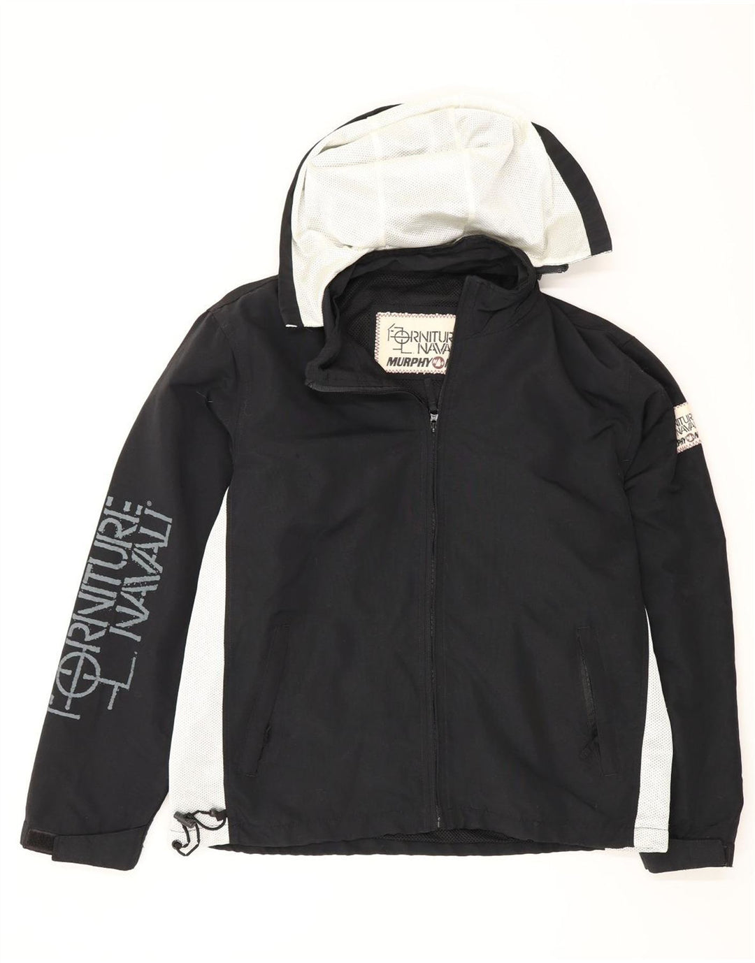 Murphy & Nye Herre grafisk regnjakke med hætte UK 36 Small Black Colourblock