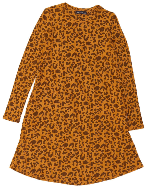 Marks & Spencer Dame A-Line Kjole UK 10 Small Brown Animal Print