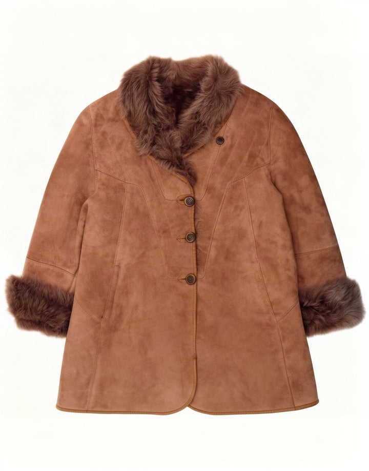 Vintage Dame Oversized Shearling Coat IT 44 medium brunt læder