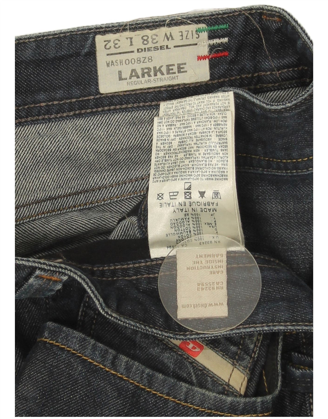 Diesel Herre Larkee Regular Straight Jeans W38 L32 Blå Bomuld
