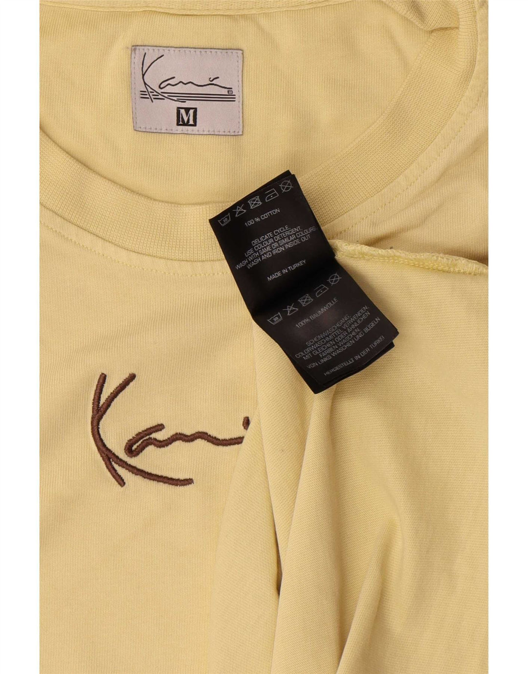 Karl Kani Herre grafisk T-shirt Top Medium Gul Bomuld