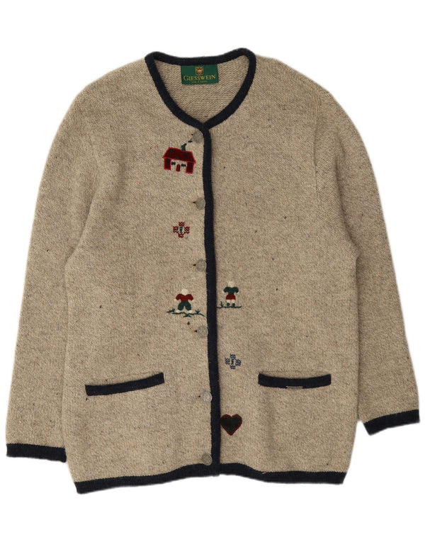 Giesswein Dame Grafisk Cardigan Sweater UK 16 Large Grey Flecked Novelty
