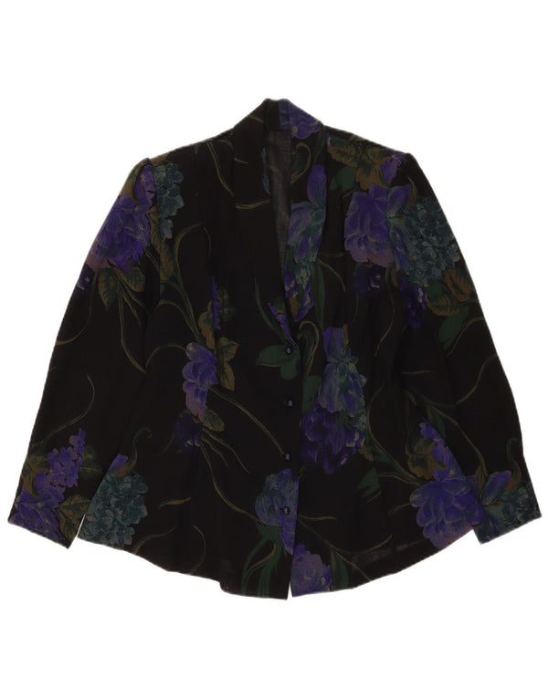 Vintage dame 4-knaps blazerjakke UK 12 Medium Black Floral