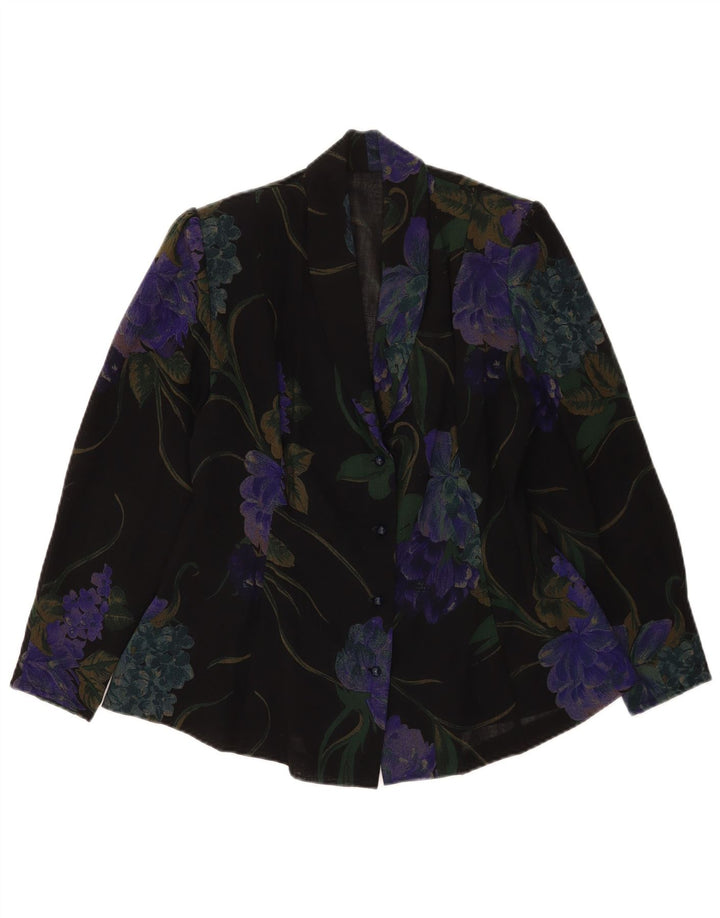 Vintage dame 4-knaps blazerjakke UK 12 Medium Black Floral