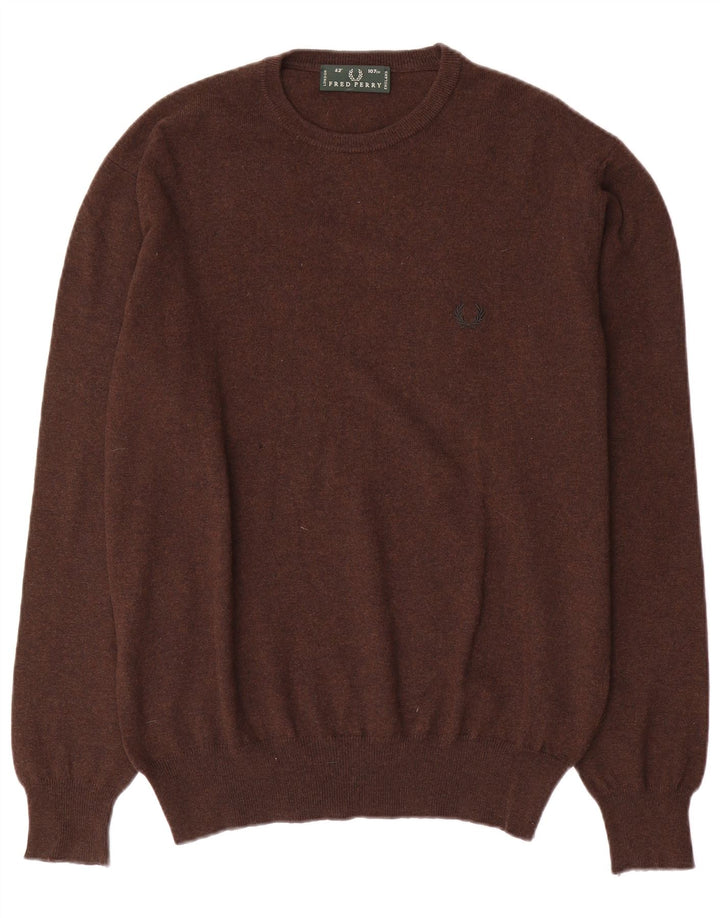 Fred Perry Herre sweater med rund hals, medium brun uld