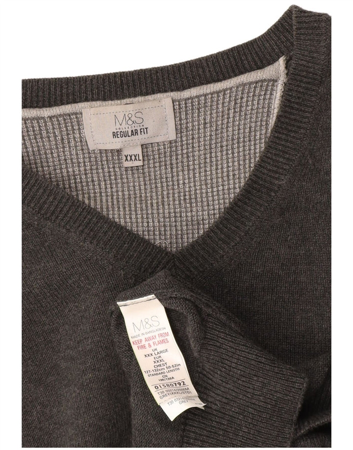 Marks & Spencer Herre Regular Fit V-hals sweater 3XL Grå Bomuld