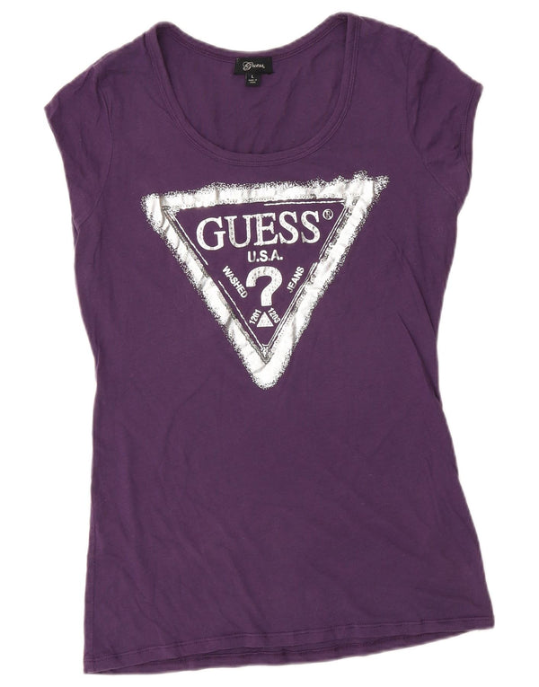 Guess Womens Graphic T-Shirt Top UK 14 Large Purple Cotton