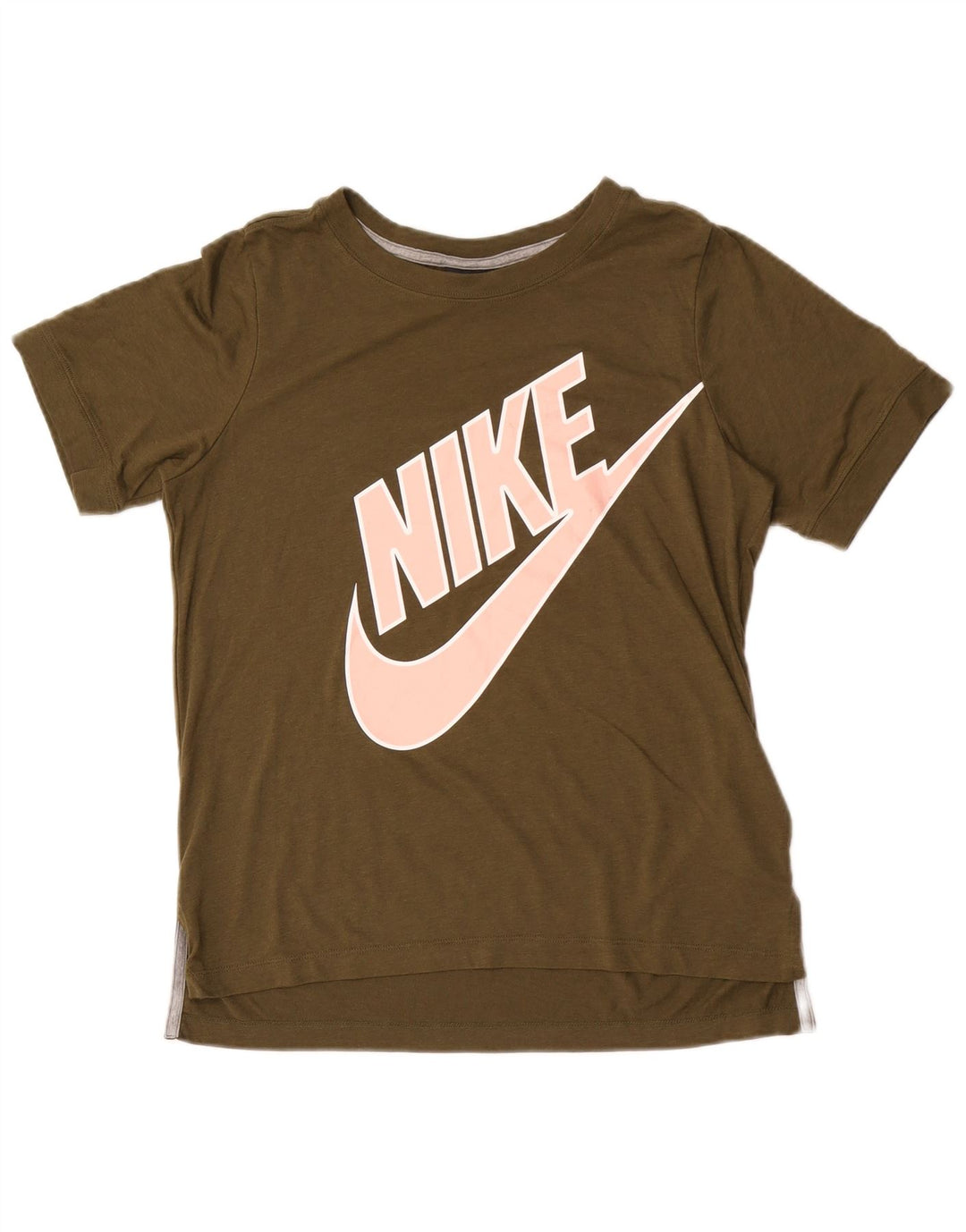Nike Grafisk T-Shirt Top UK 10 Small Khaki Polyester