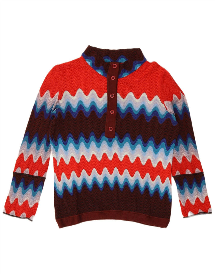 Vintage Womens Button Neck Jumper Sweater UK 12 Medium Multicolored