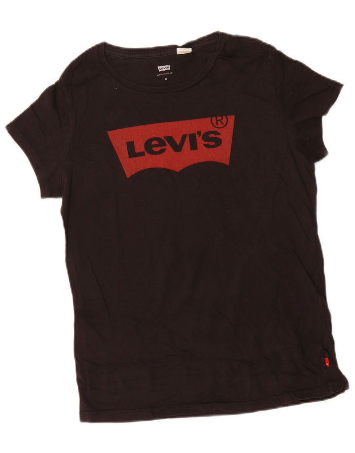 Levi's Dame Grafisk T-Shirt Top UK 12 Medium Sort Bomuld