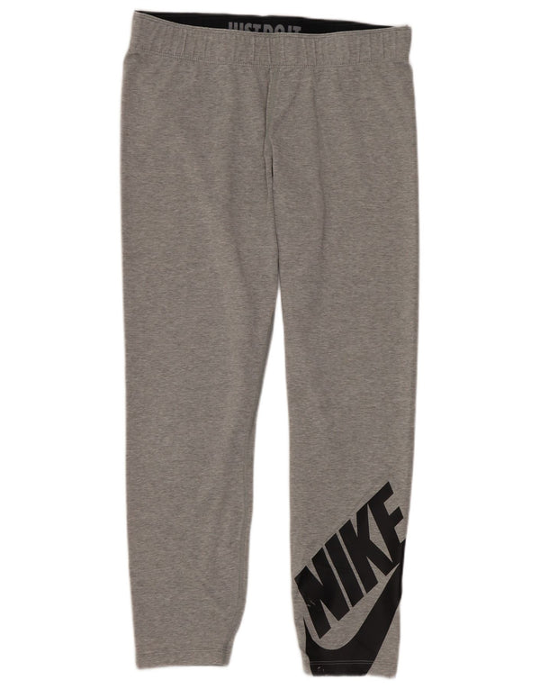 Nike Dame Grafisk Crop Leggings UK 14 Large Grey Cotton Sports
