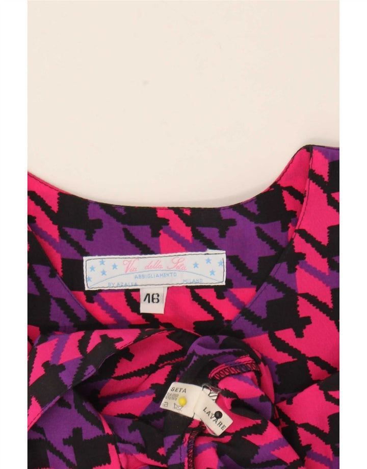 Vintage Dame Oversized Skjorte Bluse IT 46 Large Pink Houndstooth Silke