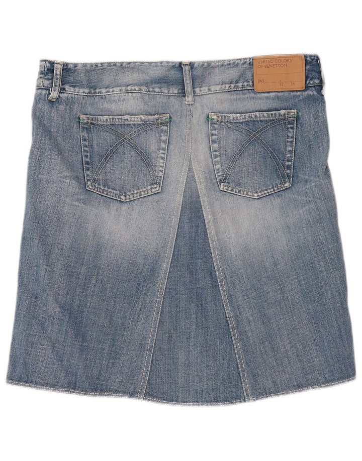 Benetton Dame Denim Nederdel W32 Stor Blå Bomuld