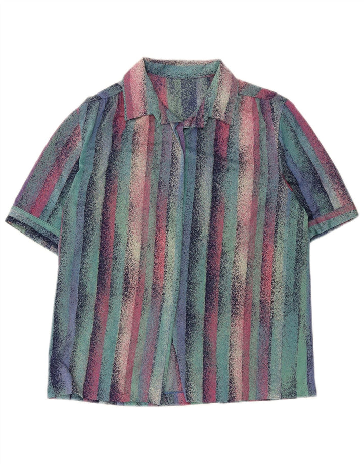 Vintage kortærmet skjorte til kvinder UK 12 Medium Multicolored Stribet Retro