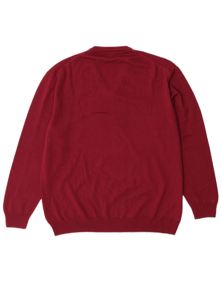 VINTAGE Herre V-hals sweater IT 50 Medium Maroon Virgin Wool