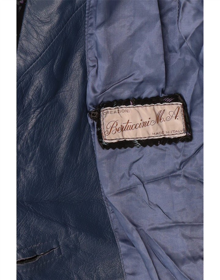 Vintage dame læderjakke UK 14 Large Blue Floral Retro