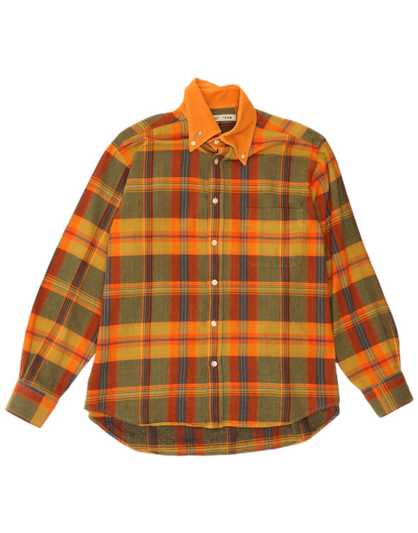Vintage flannelskjorte til mænd, medium gul ternet bomuld