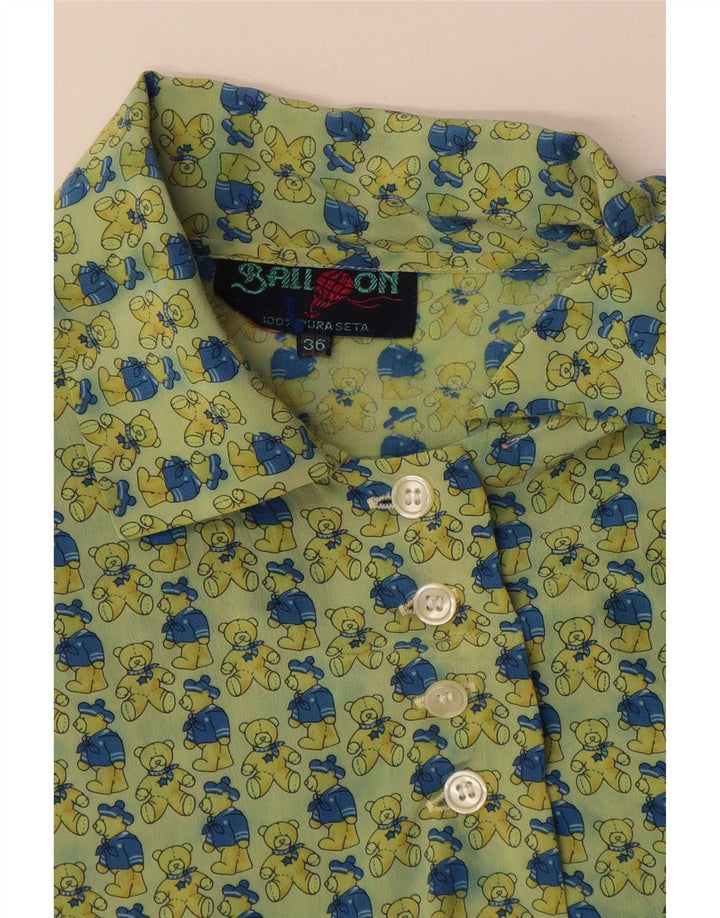 Ballon Dame Grafisk Oversized Skjorte Bluse EU 36 Lille Grøn Silke