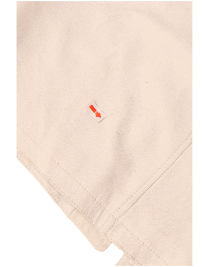 VINTAGE Dame Læder Gilet UK 12 Medium White