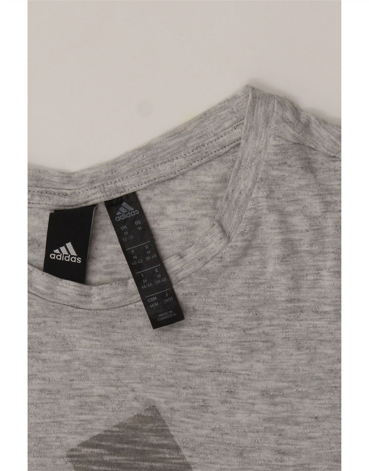 ADIDAS Womens Graphic T-Shirt Top UK 12/14 Medium Grey Flecked Polyester Vintage Adidas and Second-Hand Adidas from Messina Hembry 