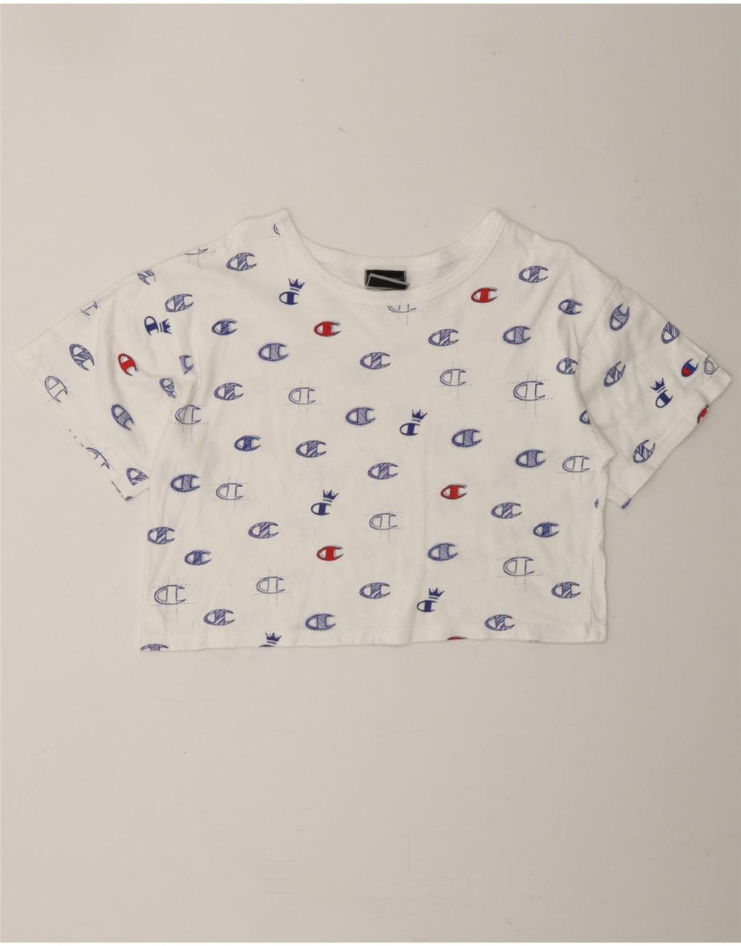 CHAMPION Womens Oversized Crop Graphic T-Shirt Top UK 10 Small White Vintage Champion and Second-Hand Champion from Messina Hembry 