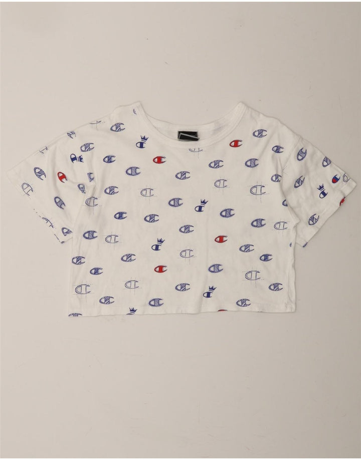 CHAMPION Womens Oversized Crop Graphic T-Shirt Top UK 10 Small White Vintage Champion and Second-Hand Champion from Messina Hembry 