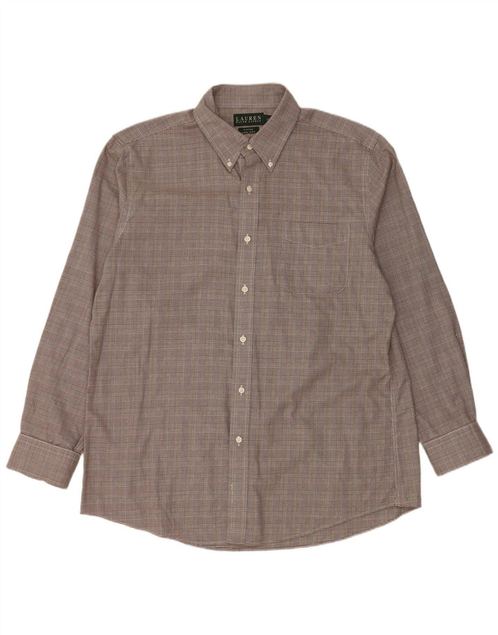Ralph Lauren Herre Fitted Shirt Størrelse 17 43 XL Brun Houndstooth