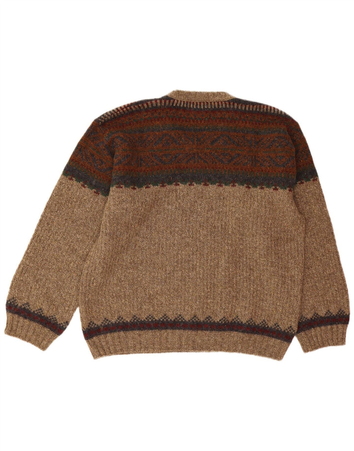 St John's Bay Herre V-hals sweater Medium Beige Fair Isle Wool