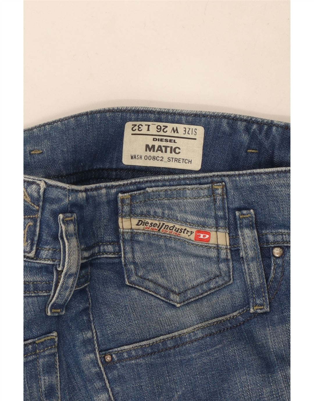 DIESEL Dame Matic Distressed Straight Jeans W26 L28 Blå Bomuld