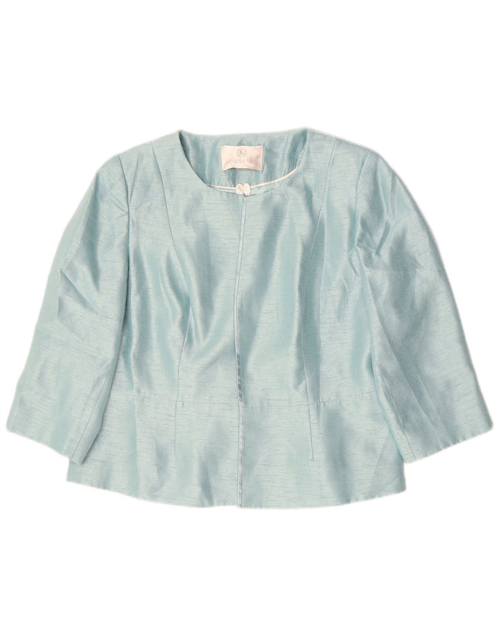 Jacques Vert Dame 3/4-ærmet Crop Blazer Jacket UK 16 Large Blue Viscose