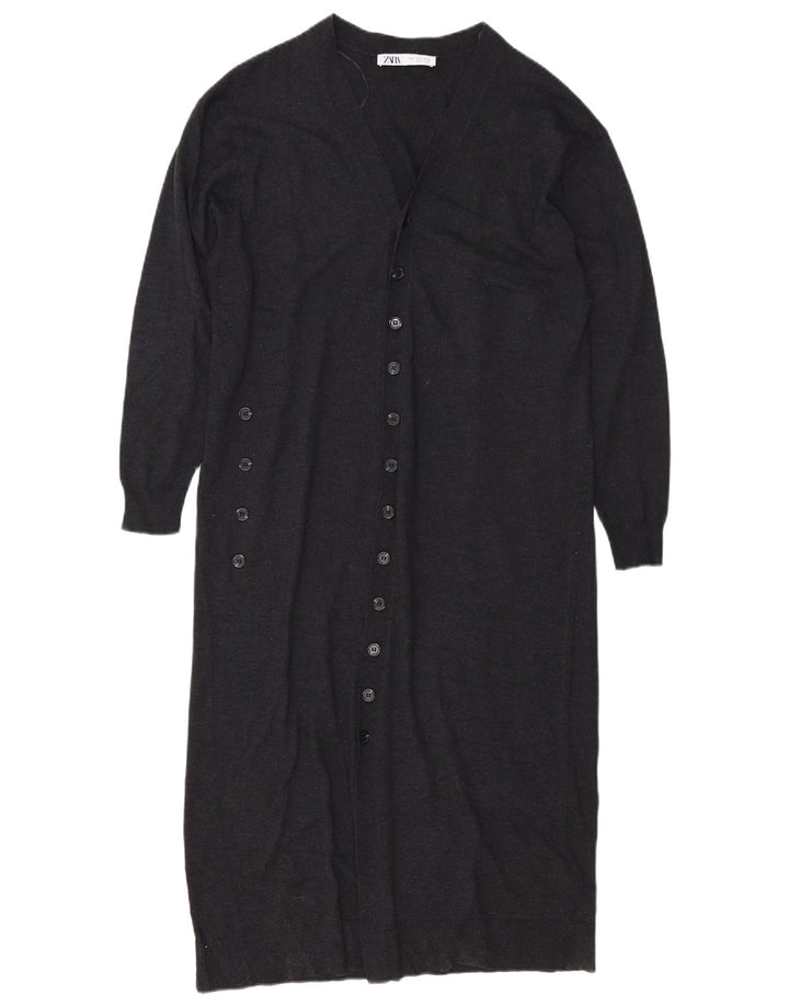 Zara Womens Longline Oversized Cardigan Sweater UK 10 Small Grå Polyester
