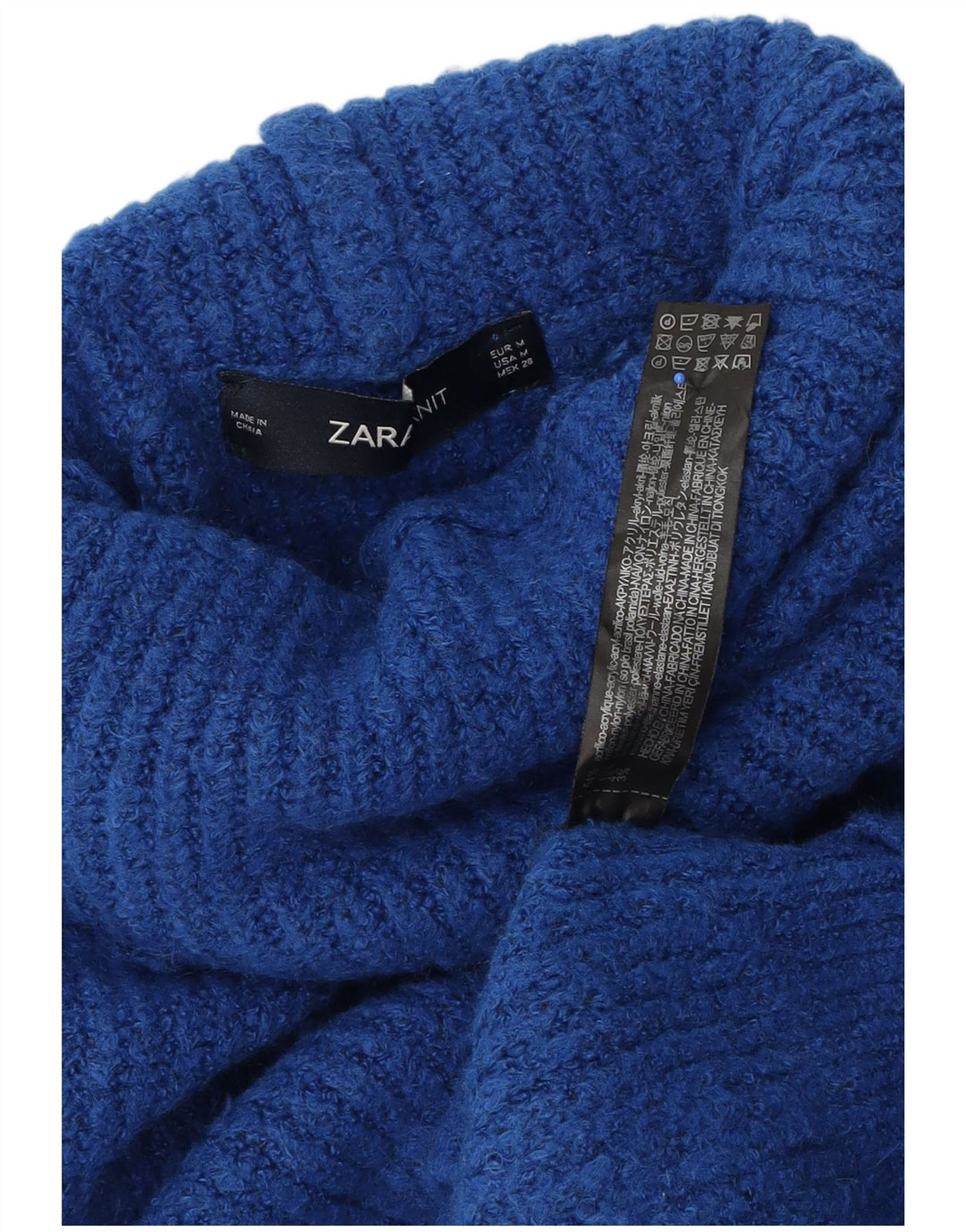 Zara Dame Oversized Roll Neck Jumper Sweater UK 14 Medium Blue Acryl