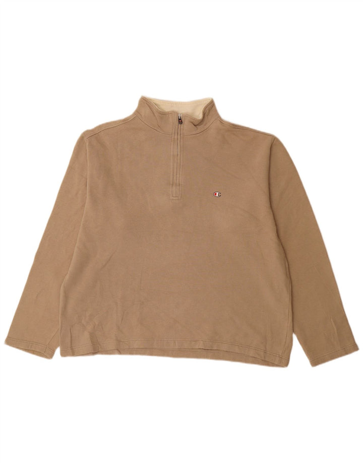 Champion Herre Zip Neck Sweatshirt Jumper Stor Beige Bomuld