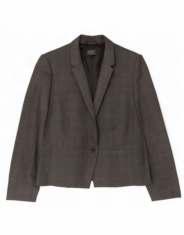 Marks & Spencer Dame 1-knaps blazerjakke UK 18 XL Grå ternet polyester