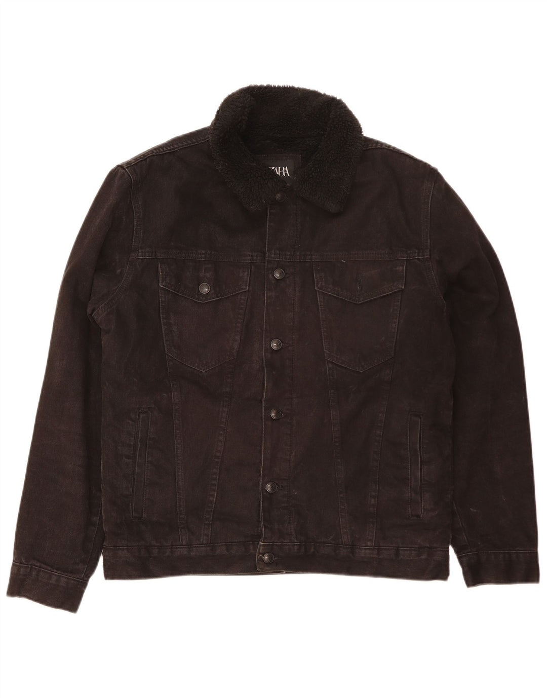 Zara Herre Denim Sherpa Jacket UK 42 XL Sort Polyester
