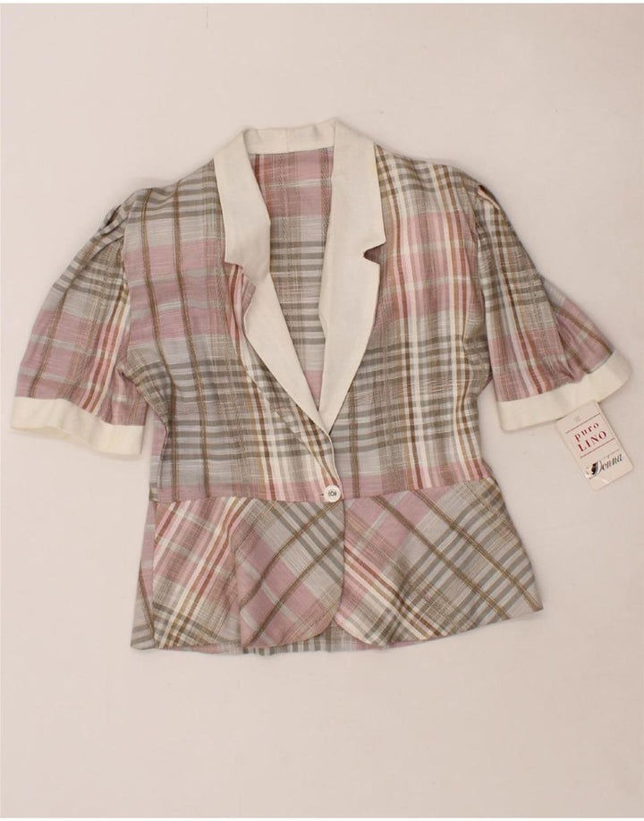 VINTAGE Womens 1 Button Short Sleeve Blazer Jacket IT 46 Large Grey Check Vintage Vintage and Second-Hand Vintage from Messina Hembry 