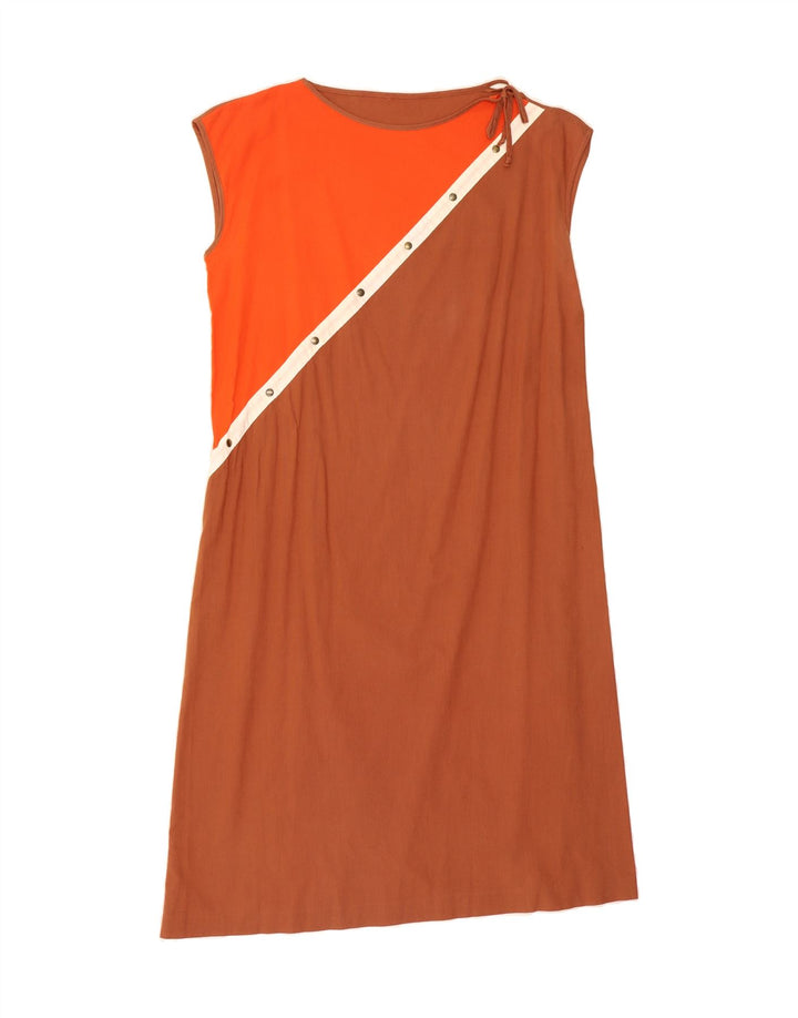 VINTAGE Womens Sleeveless Shift Dress UK 14 Medium Brown Colourblock Vintage Vintage and Second-Hand Vintage from Messina Hembry 