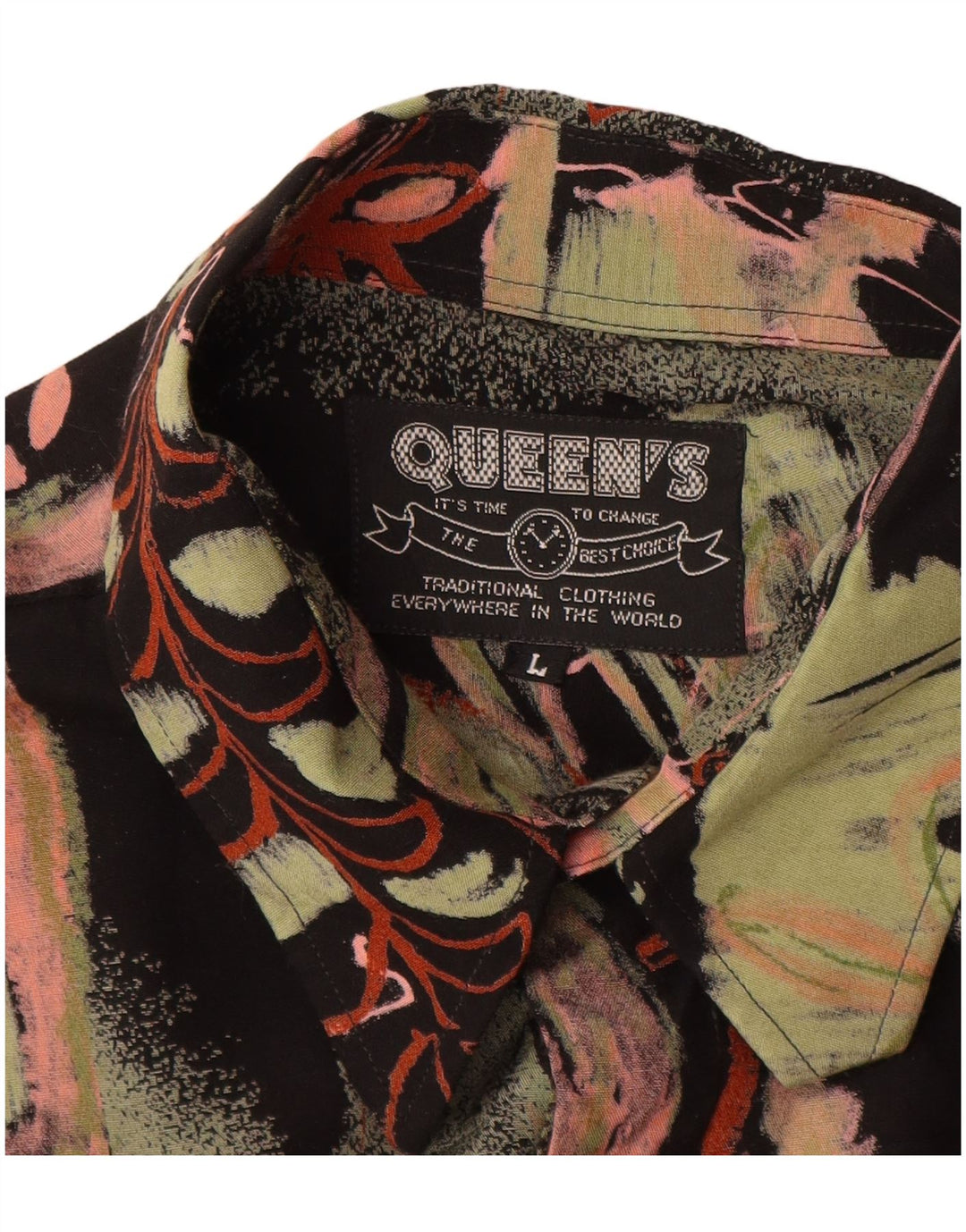 Vintage herre abstrakt mønster skjorte stor flerfarvet blomster viskose