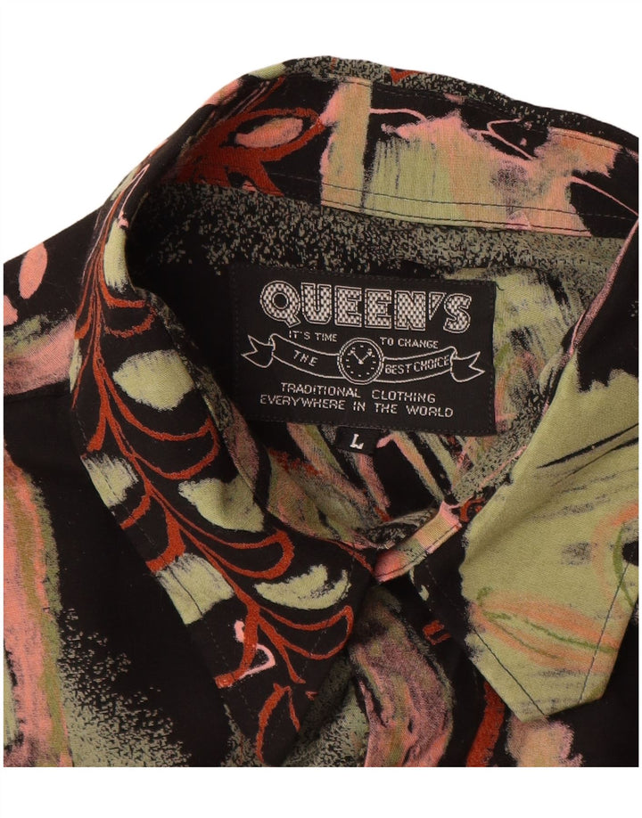 Vintage herre abstrakt mønster skjorte stor flerfarvet blomster viskose