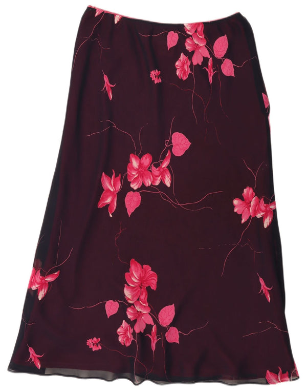 Jacques Vert Dame Midi Nederdel UK 14 Large W34 Burgundy Floral Polyester