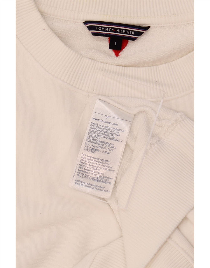 TOMMY HILFIGER Womens Sweatshirt Jumper UK 16 Large White Cotton Vintage Tommy Hilfiger and Second-Hand Tommy Hilfiger from Messina Hembry 