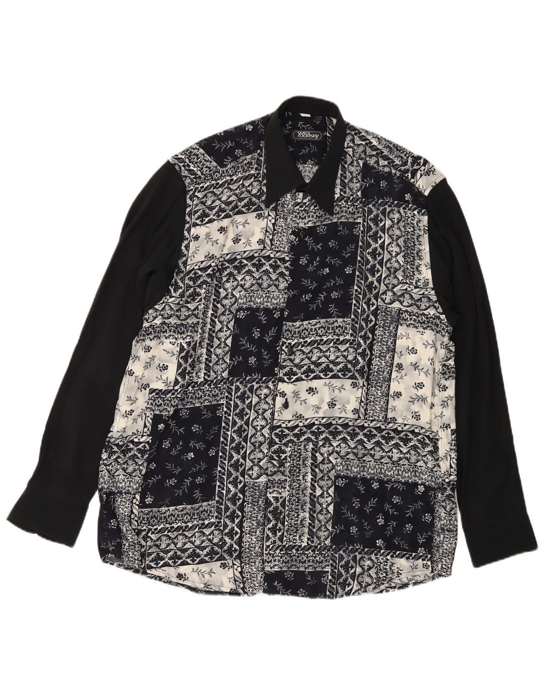 YVES DORSEY Mens Shirt Size 39/40 Medium Black Patchwork Viscose Vintage Yves Dorsey and Second-Hand Yves Dorsey from Messina Hembry 