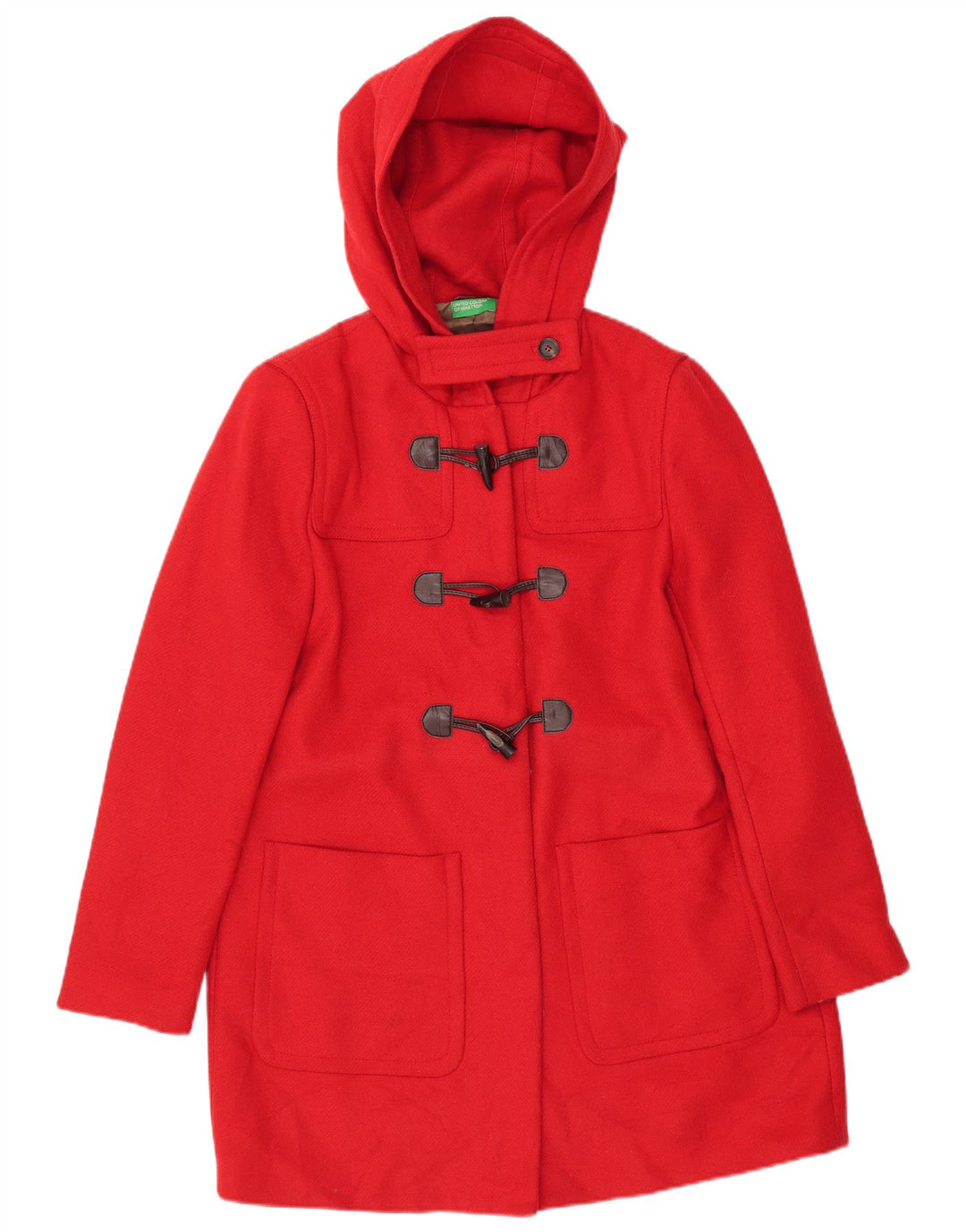 BENETTON Dame Hooded Duffel Coat UK 16 Large Red Wool